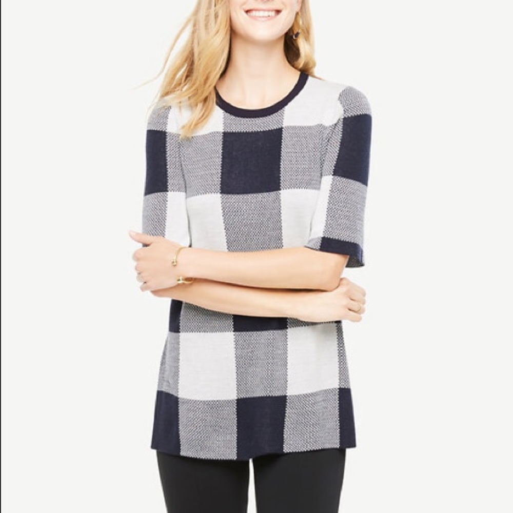 NWT Ann Taylor Checked Tunic Wool Blend Blouse
